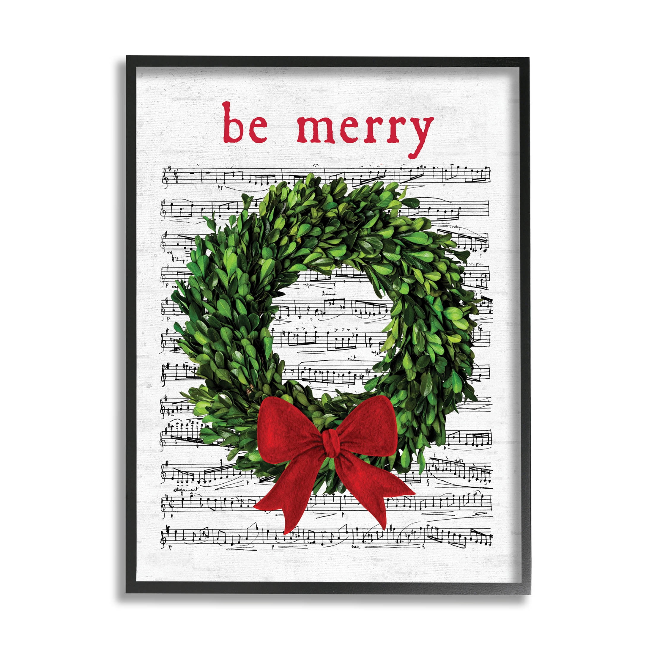 Stupell Industries Be Merry Holiday Music Wreath Graphic Art Black Framed Art Print Wall Art, Design by Lettered and Lined