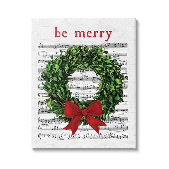 Stupell Industries Be Merry Holiday Music Wreath Graphic Art Gallery Wrapped Canvas Print Wall Art, Design by Lettered and Lined