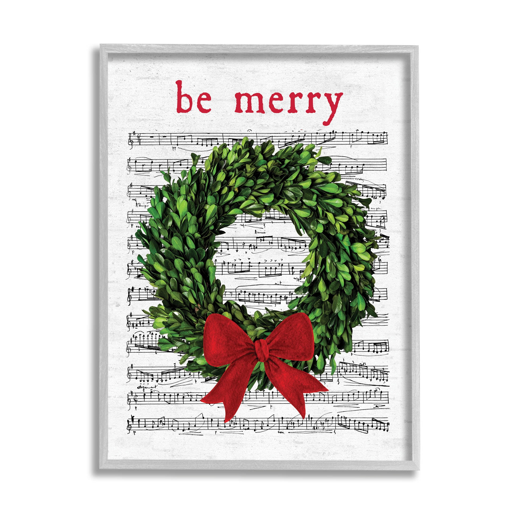 Stupell Industries Be Merry Holiday Music Wreath Graphic Art Gray Framed Art Print Wall Art, Design by Lettered and Lined
