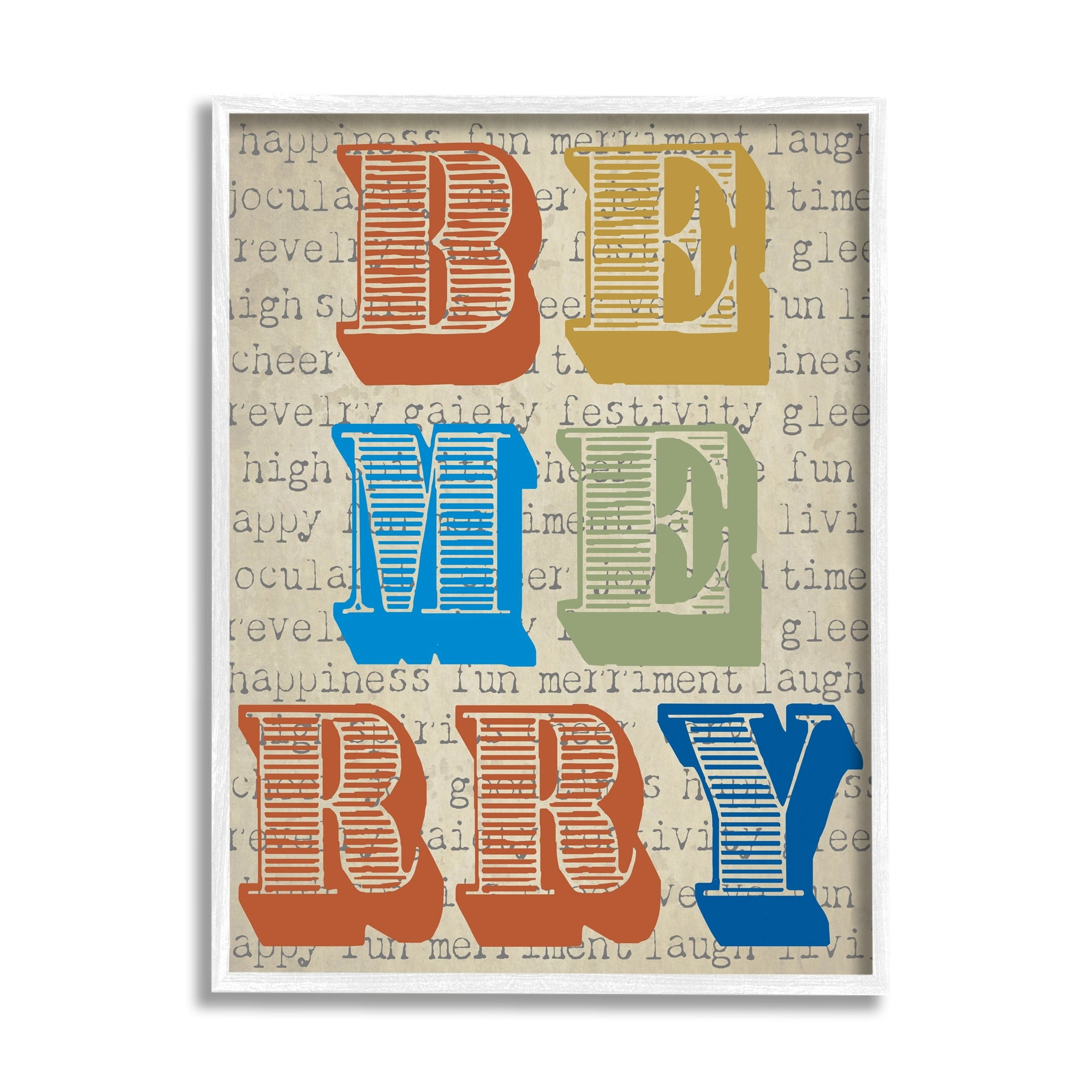 Stupell Industries Be Merry Kitchen Sign Vintage Style Typography Graphic Art White Framed Art Print Wall Art, Design by Graffitee Studios