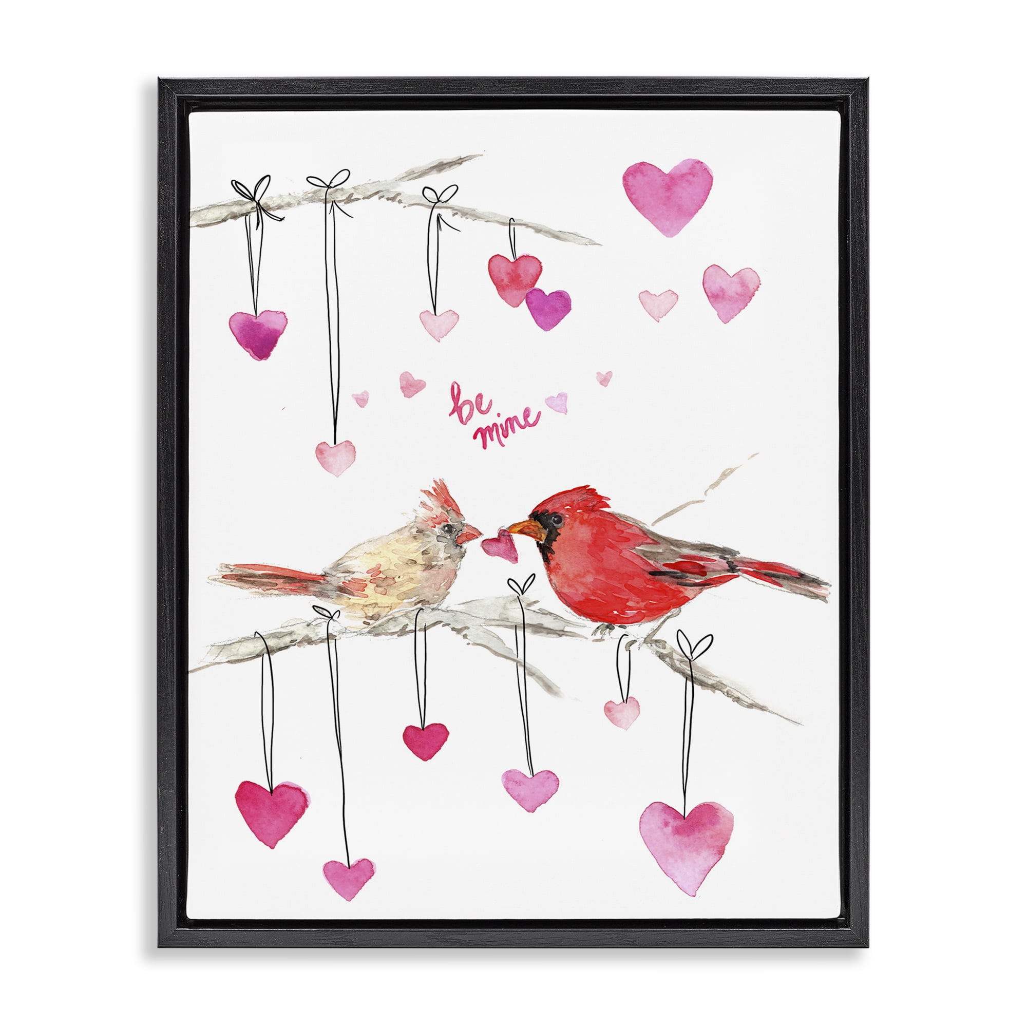 Stupell Industries Be Mine Cardinals Holiday Painting Black Floater Framed Art Print Wall Art, 17 x 21