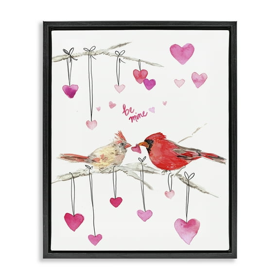 Stupell Industries Be Mine Cardinals Holiday Painting Black Floater Framed Art Print Wall Art, 17 x 21