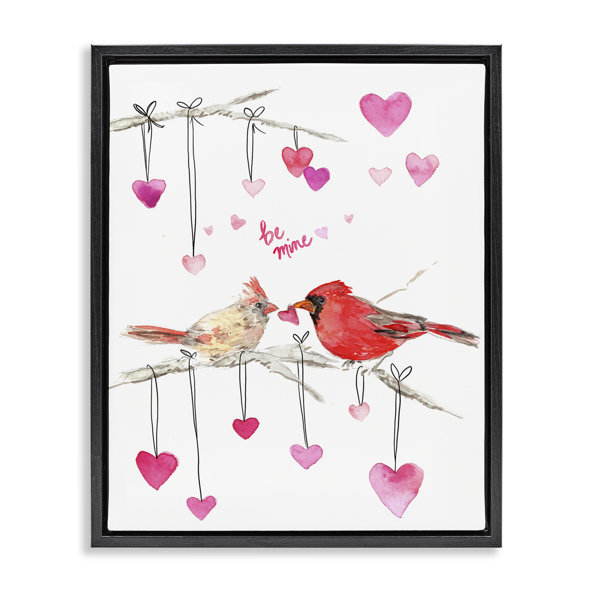 Stupell Industries Be Mine Cardinals Holiday Painting Black Floater Framed Art Print Wall Art, 25 x 31