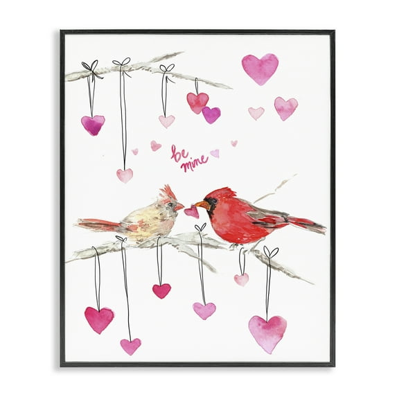 Stupell Industries Be Mine Cardinals Holiday Painting Black Framed Art Print Wall Art, 24 x 30