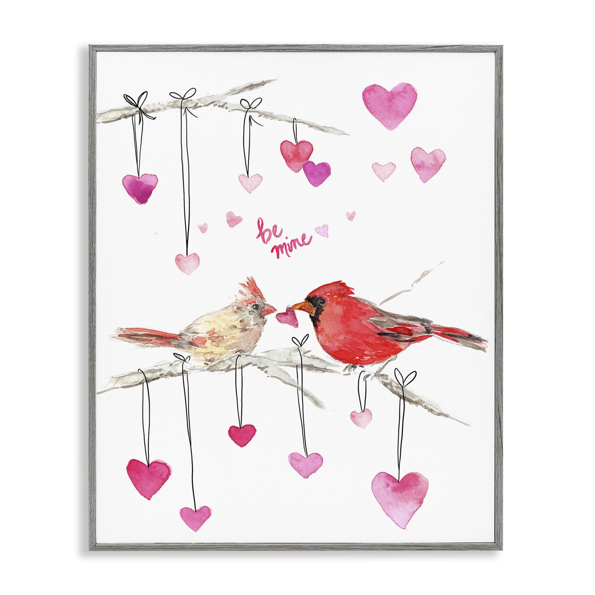 Stupell Industries Be Mine Cardinals Holiday Painting Gray Framed Art Print Wall Art, 24 x 30