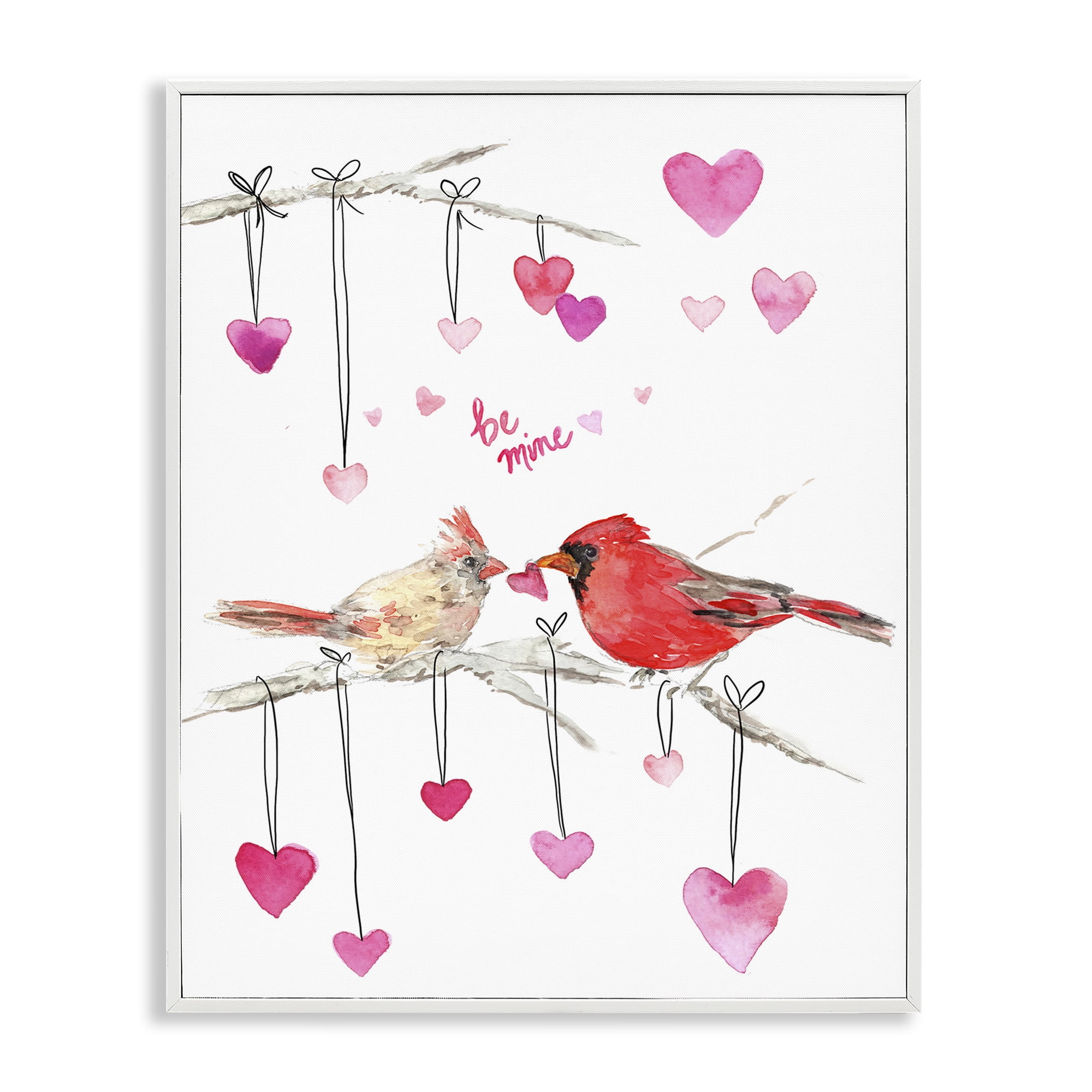 Stupell Industries Be Mine Cardinals Holiday Painting White Framed Art Print Wall Art, 11 x 14