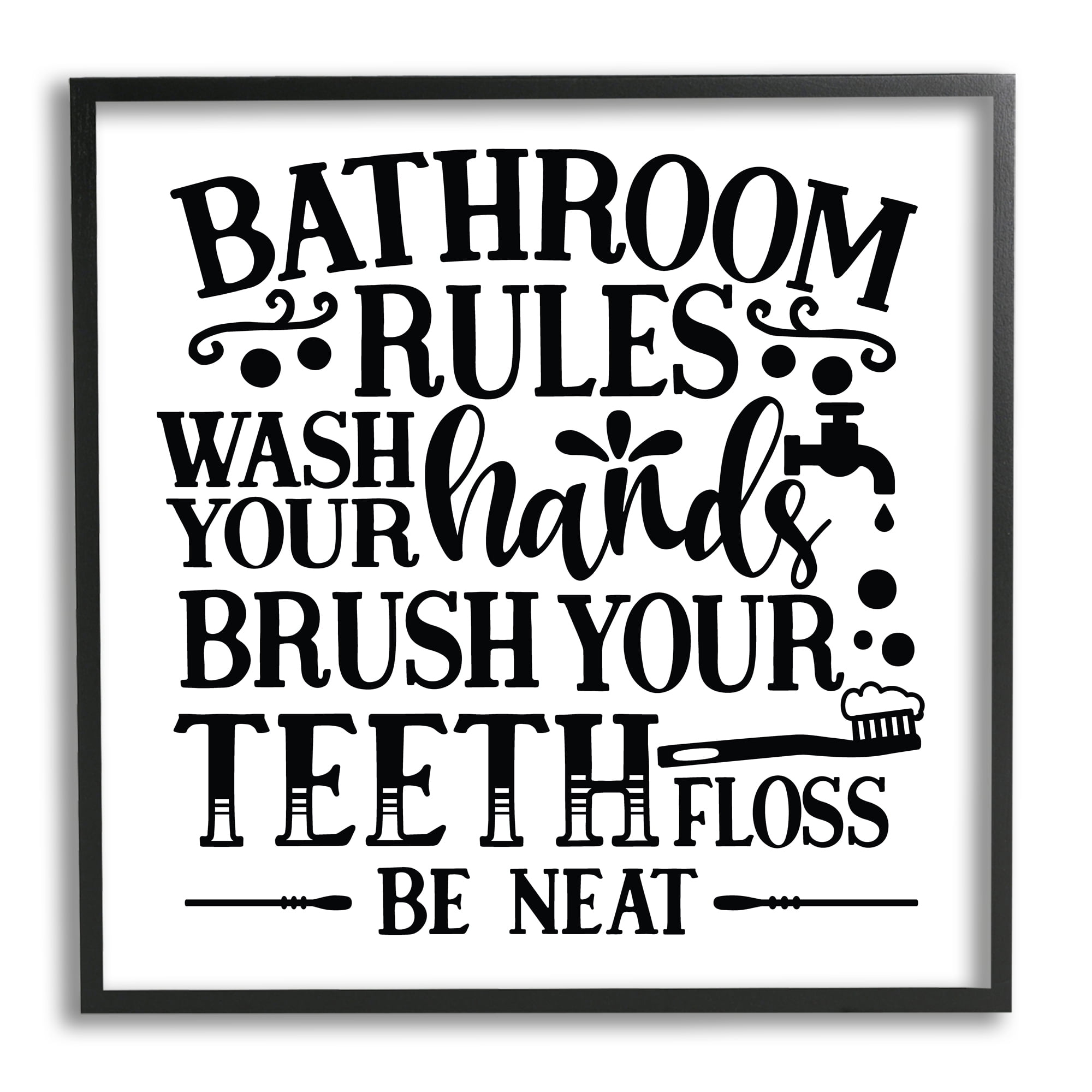 Stupell Industries Be Neat Bathroom Rules Abstract Painting Black Framed Art Print Wall Art, 24 x 24