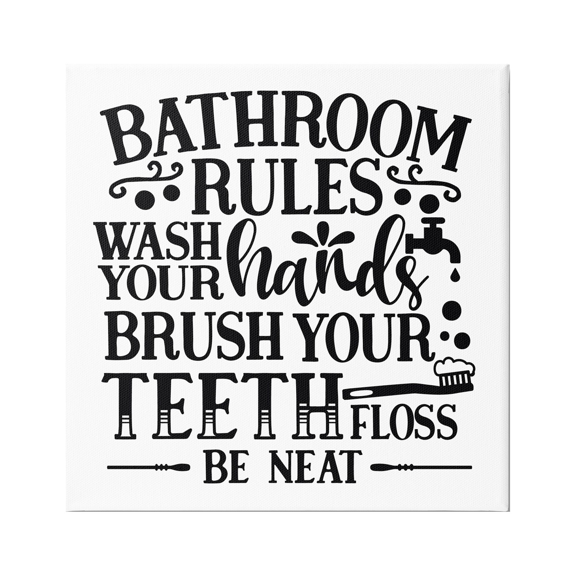 Stupell Industries Be Neat Bathroom Rules Abstract Painting Gallery Wrapped Canvas Print Wall Art, 17 x 17