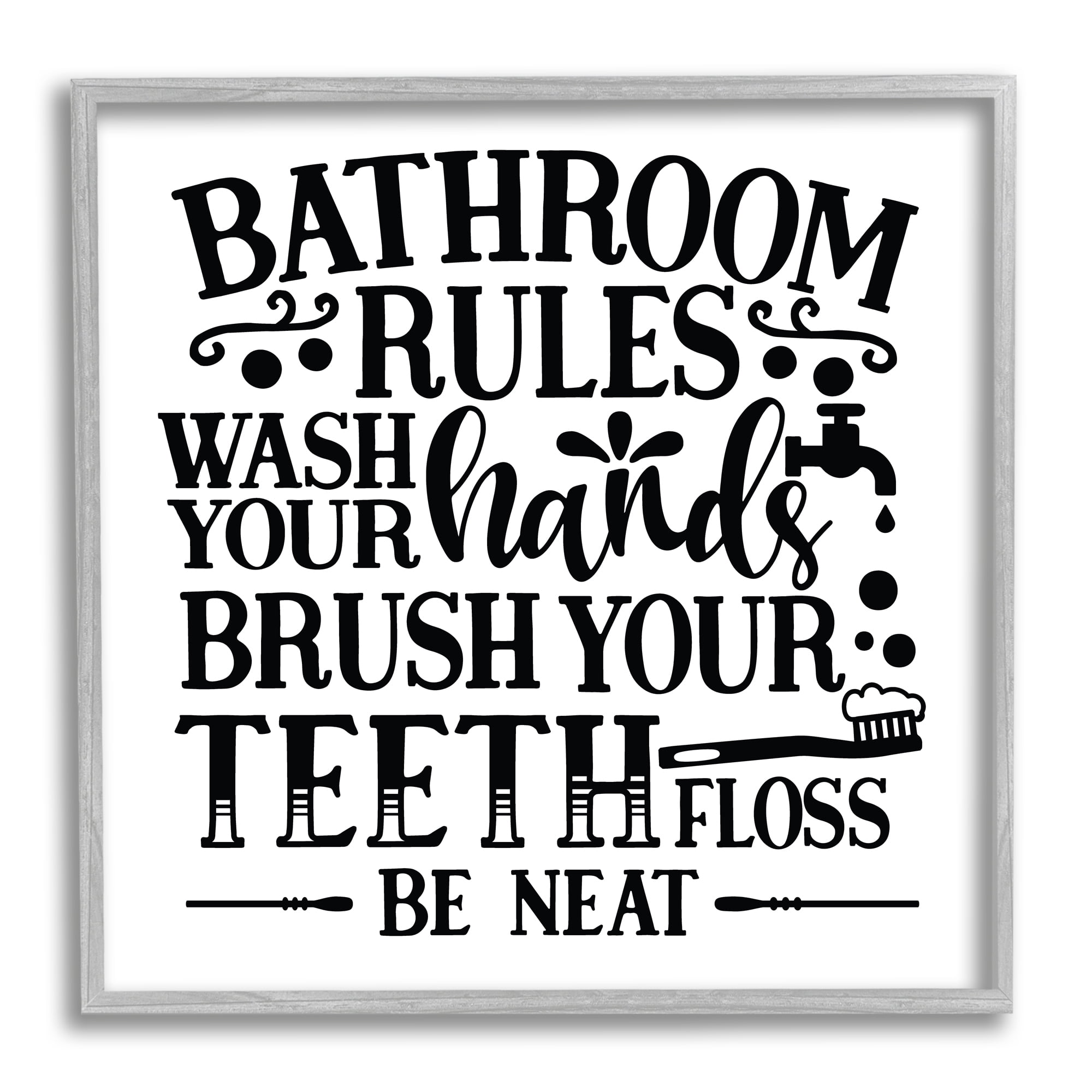 Stupell Industries Be Neat Bathroom Rules Abstract Painting Gray Framed Art Print Wall Art, 24 x 24