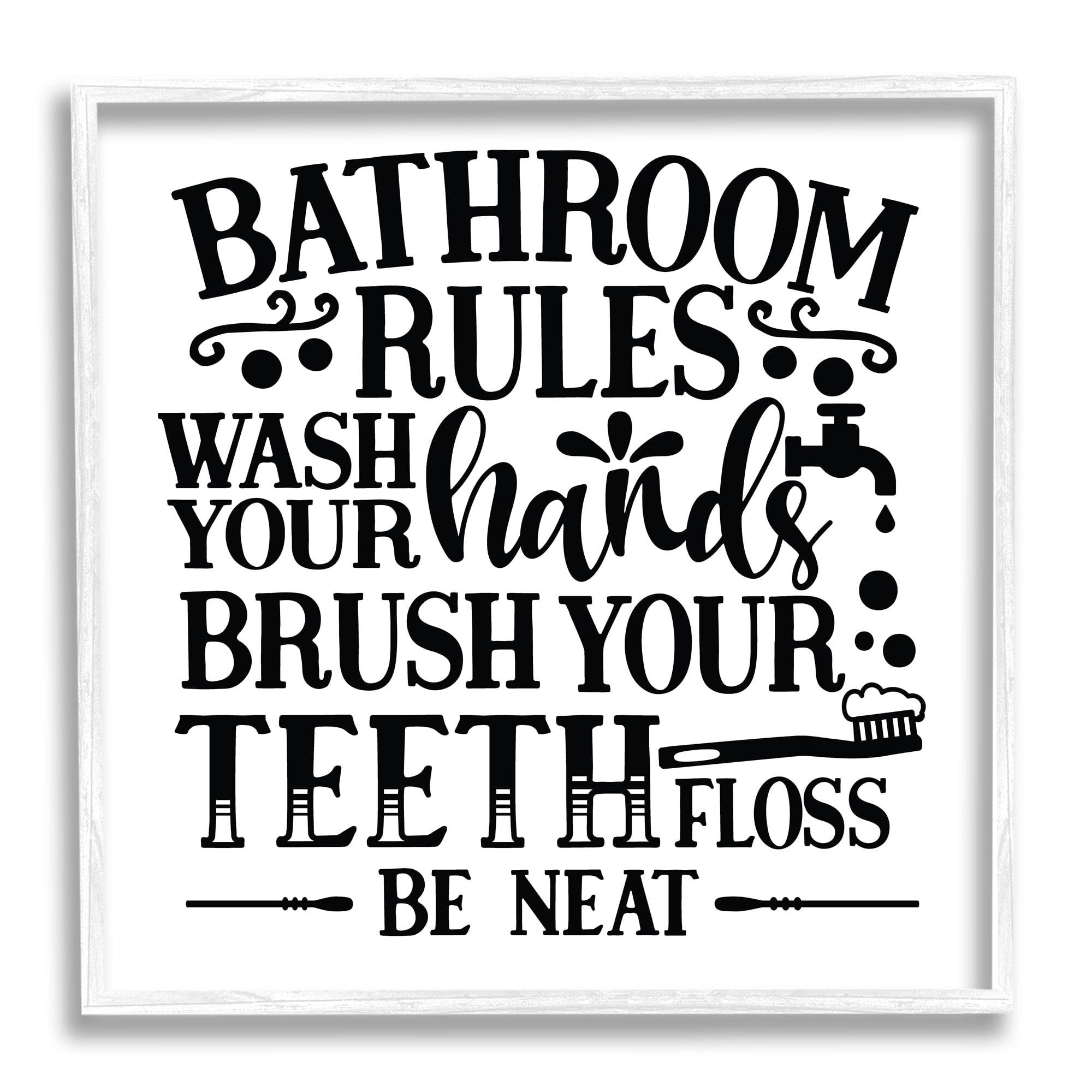Stupell Industries Be Neat Bathroom Rules Abstract Painting White Framed Art Print Wall Art, 17 x 17