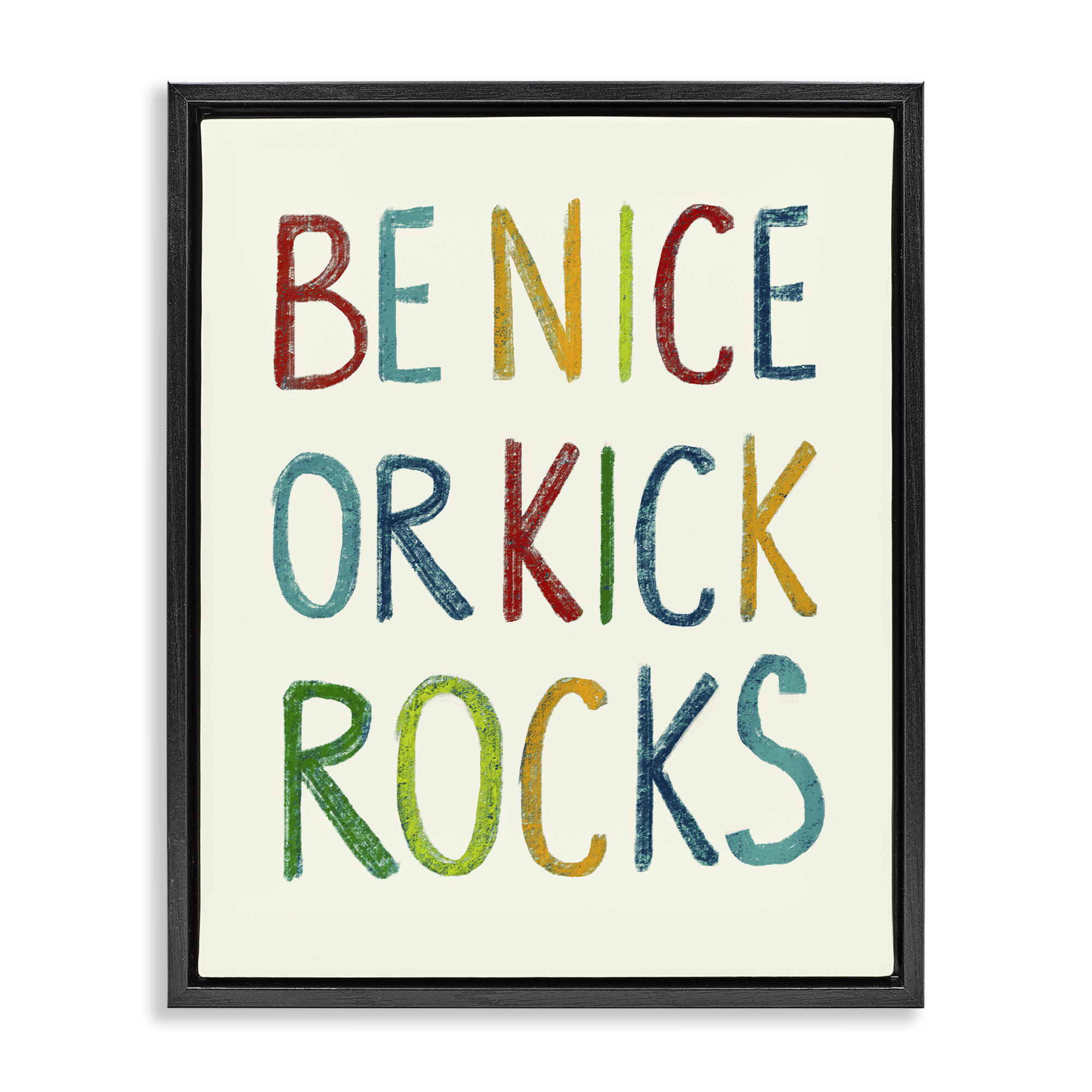 Stupell Industries Be Nice Minimal Phrase Text & Numbers Painting Black Floater Framed Canvas Art Print Wall Art, 17 x 21