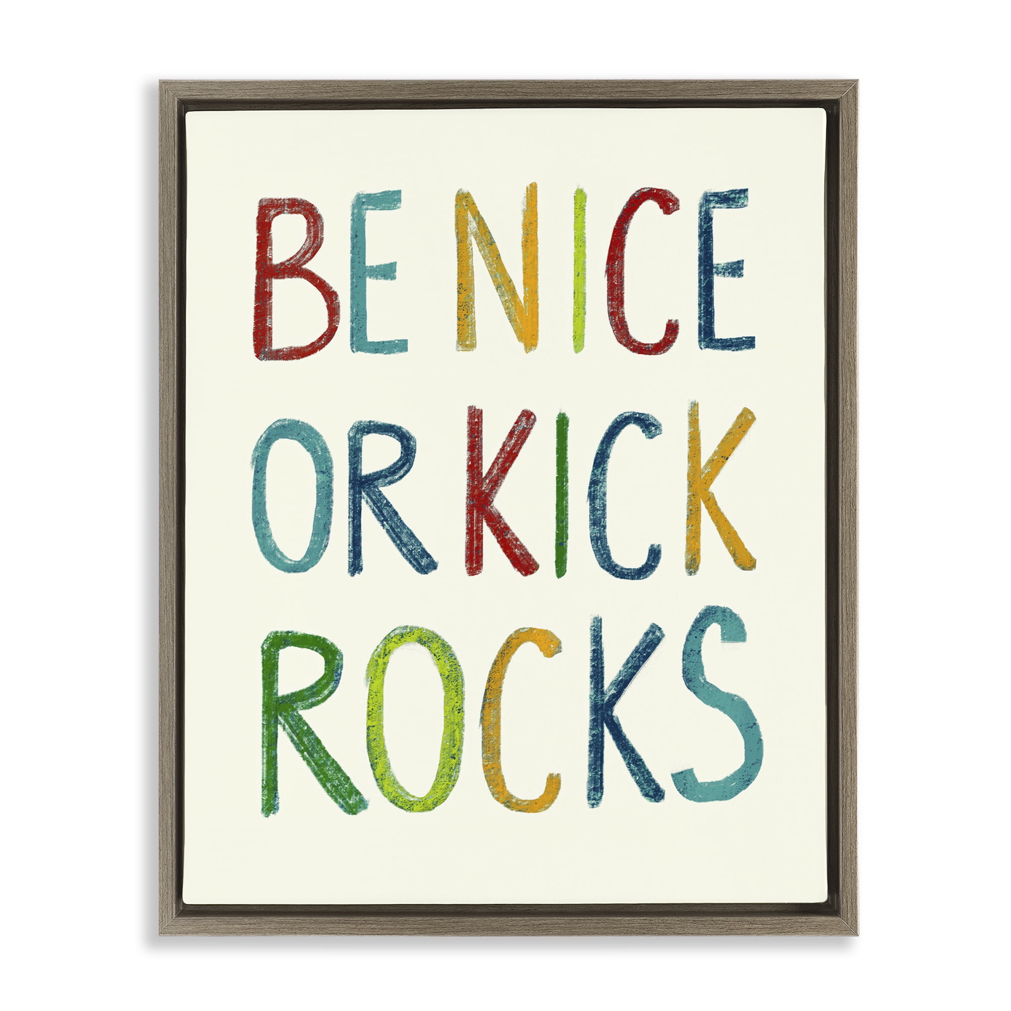 Stupell Industries Be Nice Minimal Phrase Text & Numbers Painting Brown Floater Framed Canvas Art Print Wall Art, 25 x 31