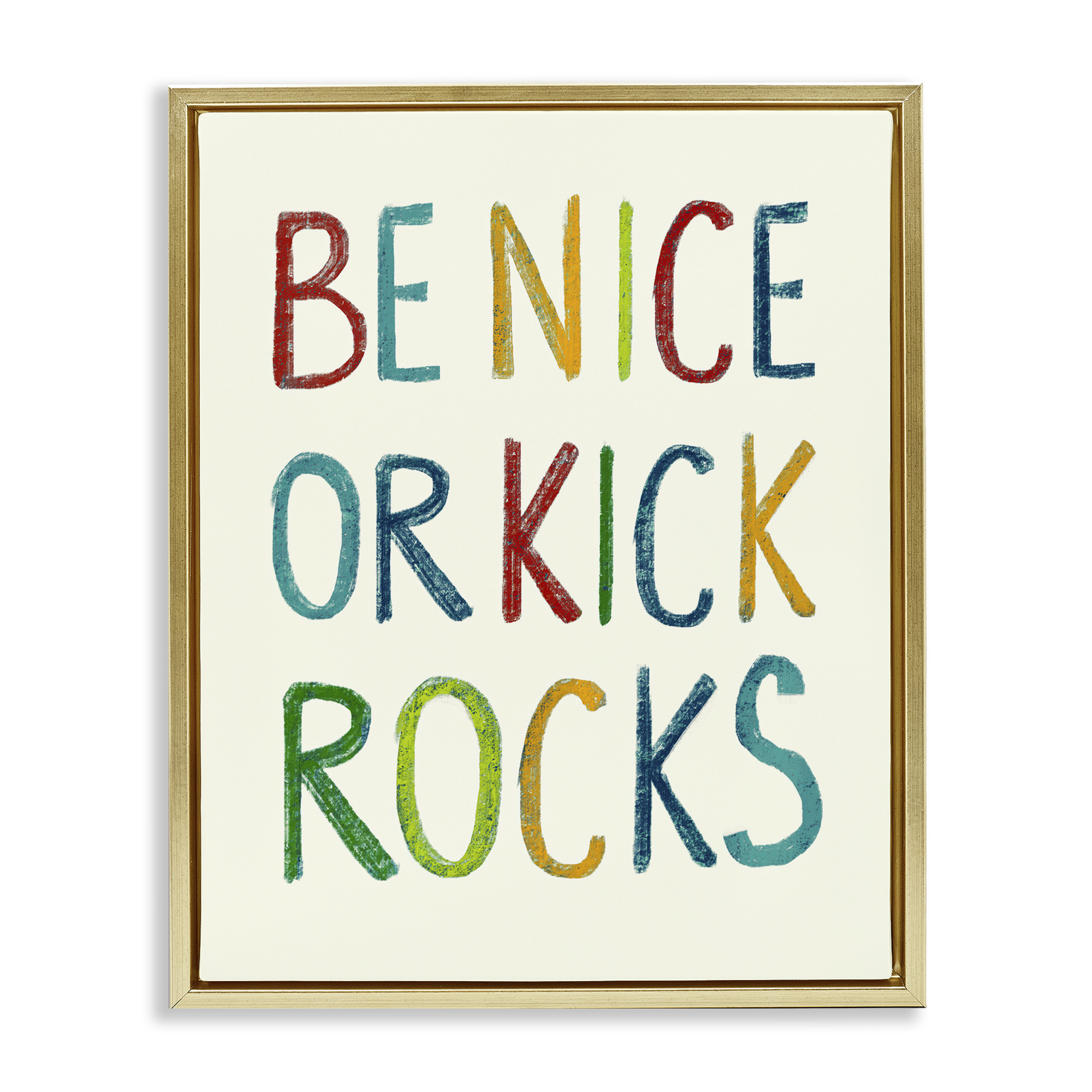 Stupell Industries Be Nice Minimal Phrase Text & Numbers Painting Gold Floater Framed Canvas Art Print Wall Art, 25 x 31