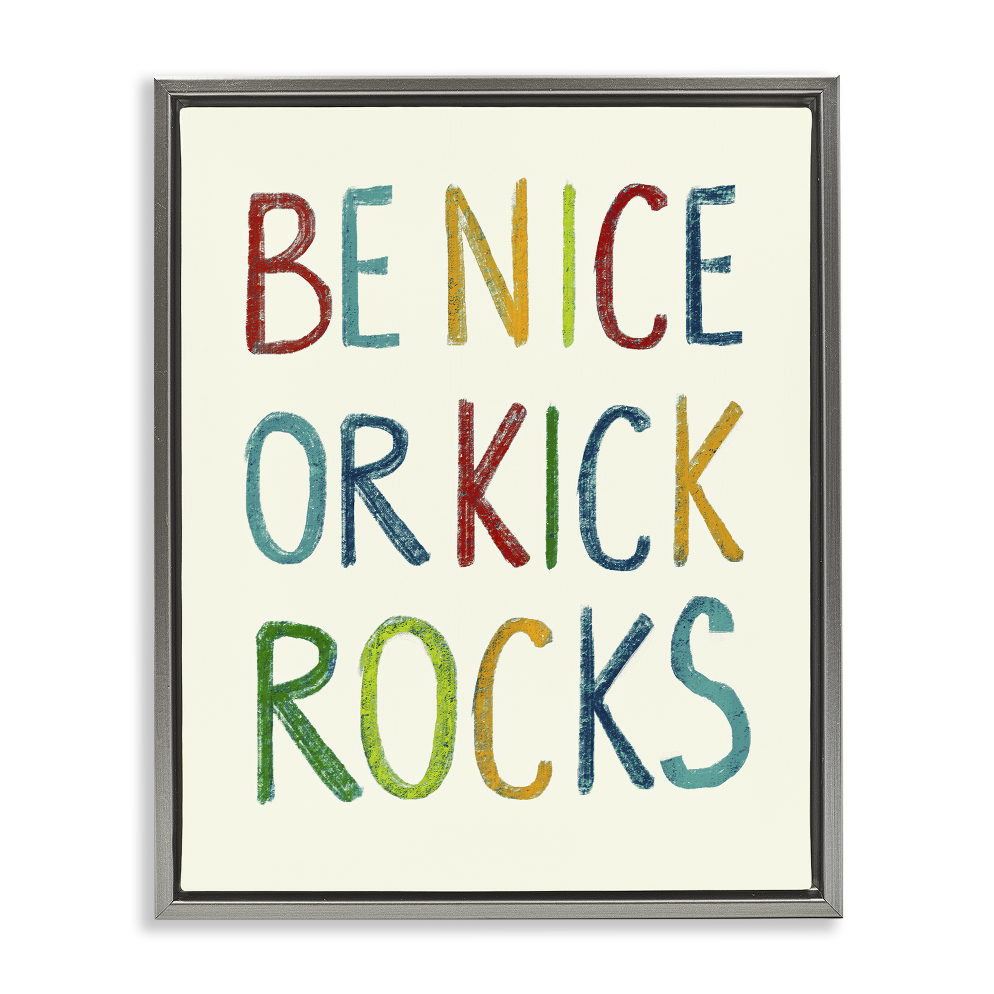 Stupell Industries Be Nice Minimal Phrase Text & Numbers Painting Gray Floater Framed Canvas Art Print Wall Art, 17 x 21