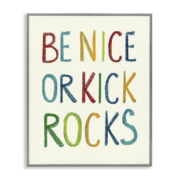 Stupell Industries Be Nice Minimal Phrase Text & Numbers Painting Gray Framed Art Print Wall Art, 11 x 14