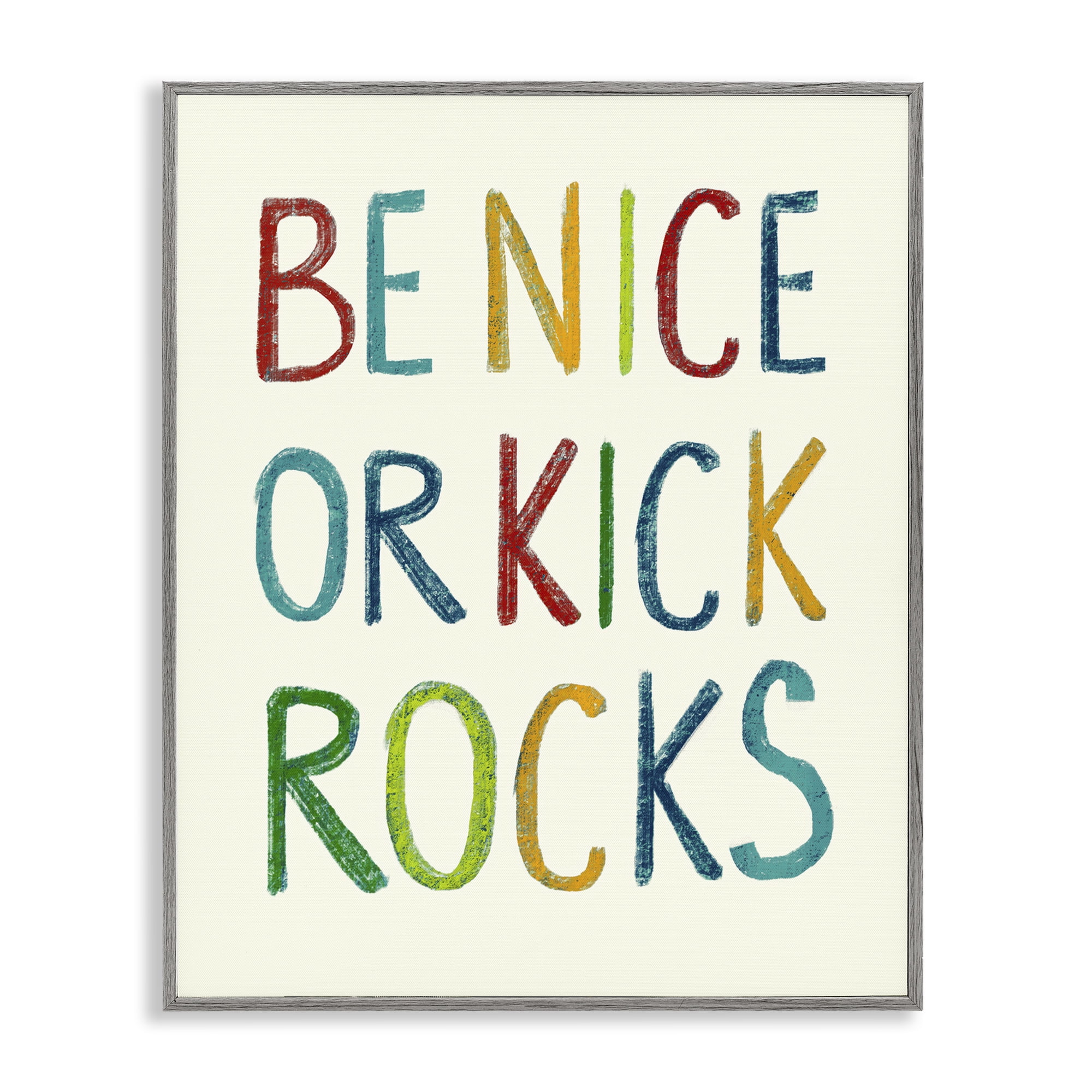 Stupell Industries Be Nice Minimal Phrase Text & Numbers Painting Gray Framed Art Print Wall Art, 16 x 20