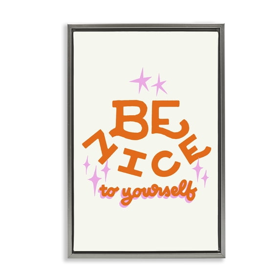 Stupell Industries Bohemian Be Nice To Yourself Gray Floating Frame Canvas Art, 17 x 25, by Indira Prieto | IndySign