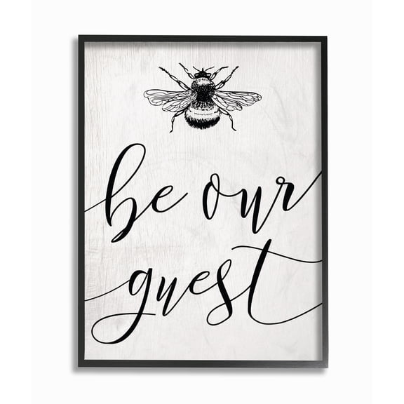Stupell Industries Be Our Guest Bumble Bee Script Typography Animals & Insects Painting Black Framed Art Print Wall Art, 16 x 20
