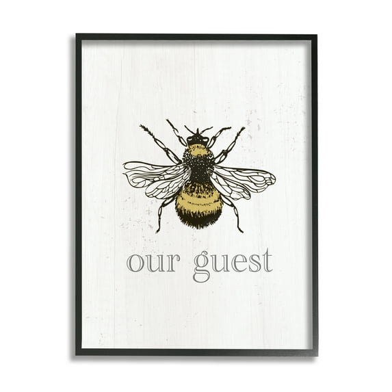 Stupell Industries Be Our Guest Bumblebee Animals & Insects Painting Black Framed Art Print Wall Art, 16 x 20
