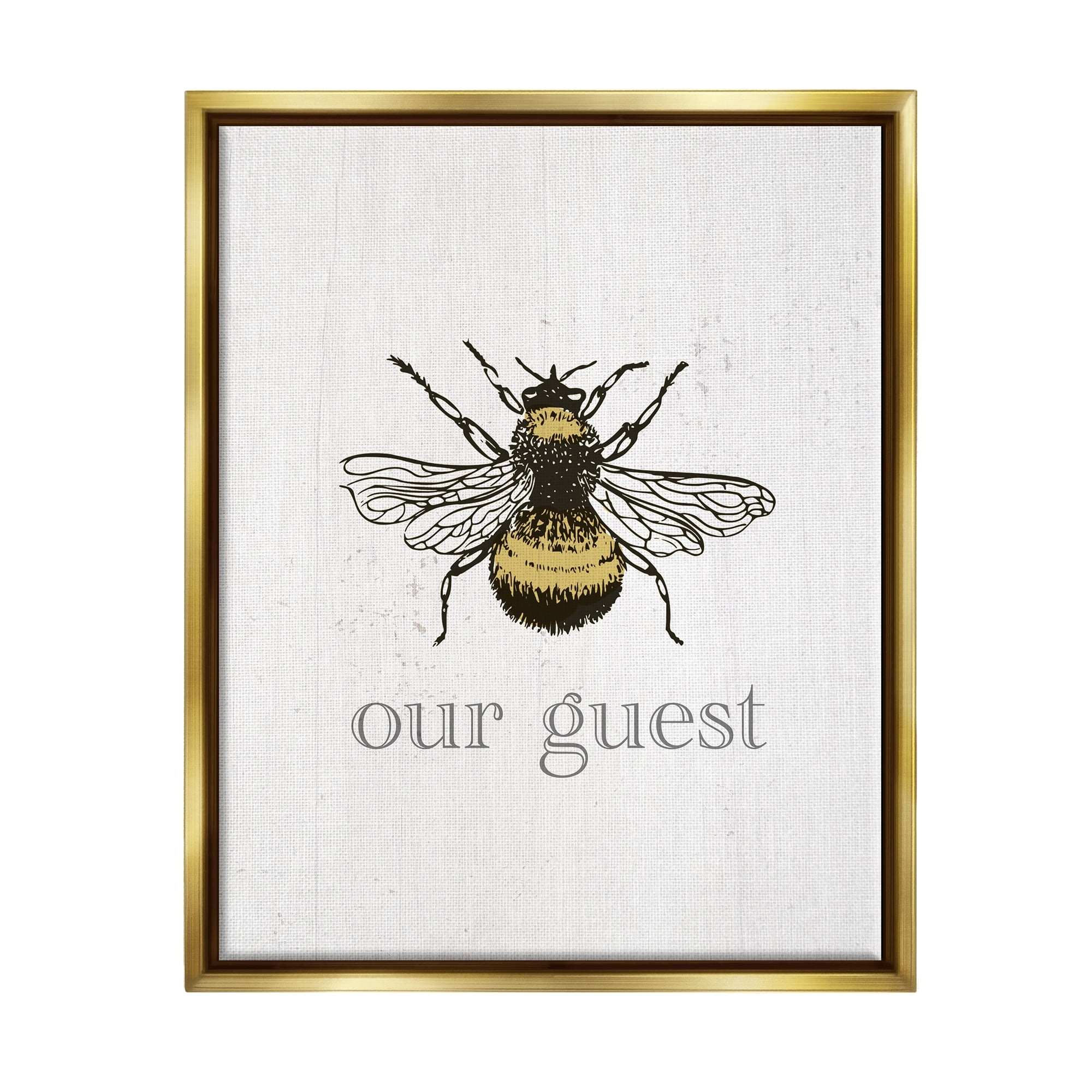 Stupell Industries Be Our Guest Bumblebee Animals & Insects Painting Gold Floater Framed Art Print Wall Art, 17 x 21