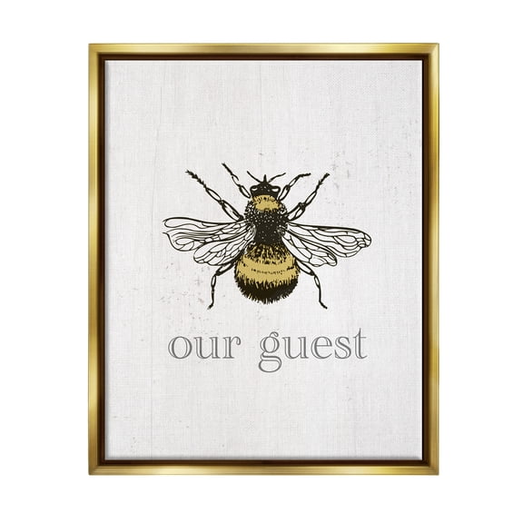 Stupell Industries Be Our Guest Bumblebee Animals & Insects Painting Gold Floater Framed Art Print Wall Art, 17 x 21