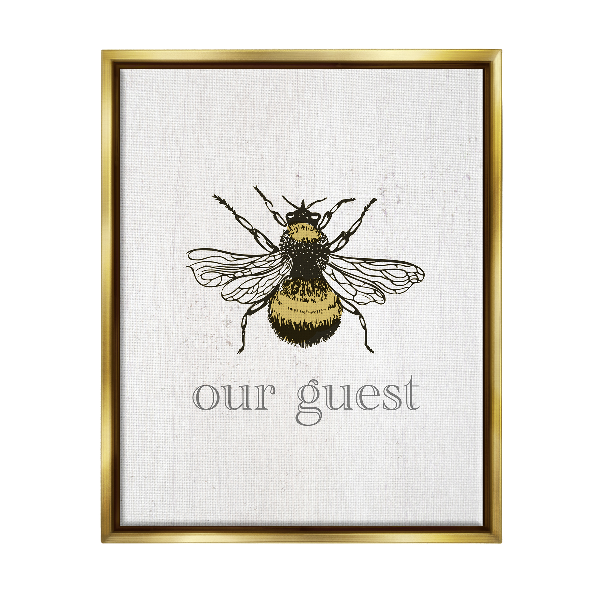 Stupell Industries Be Our Guest Bumblebee Animals & Insects Painting Gold Floater Framed Art Print Wall Art, 25 x 31