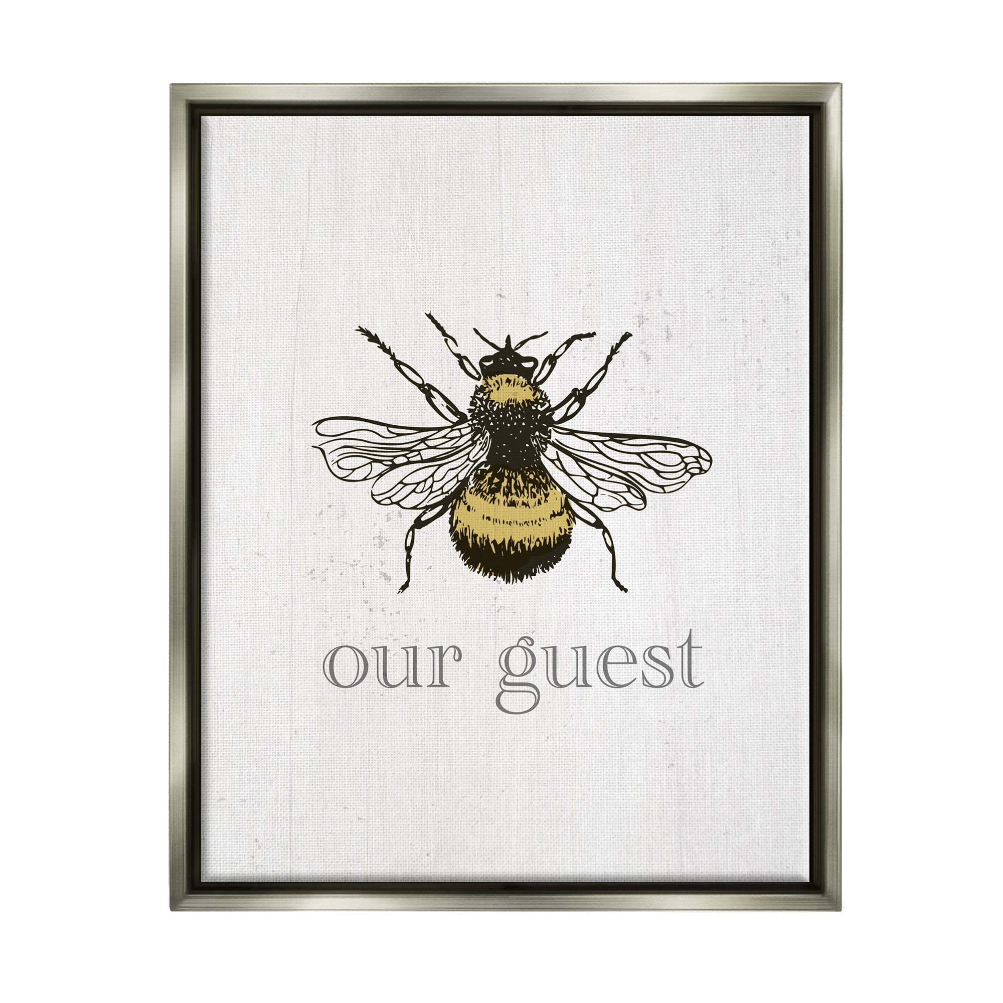 Stupell Industries Be Our Guest Bumblebee Animals & Insects Painting Gray Floater Framed Art Print Wall Art, 17 x 21