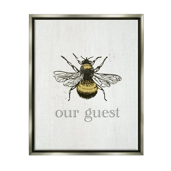 Stupell Industries Be Our Guest Bumblebee Animals & Insects Painting Gray Floater Framed Art Print Wall Art, 25 x 31