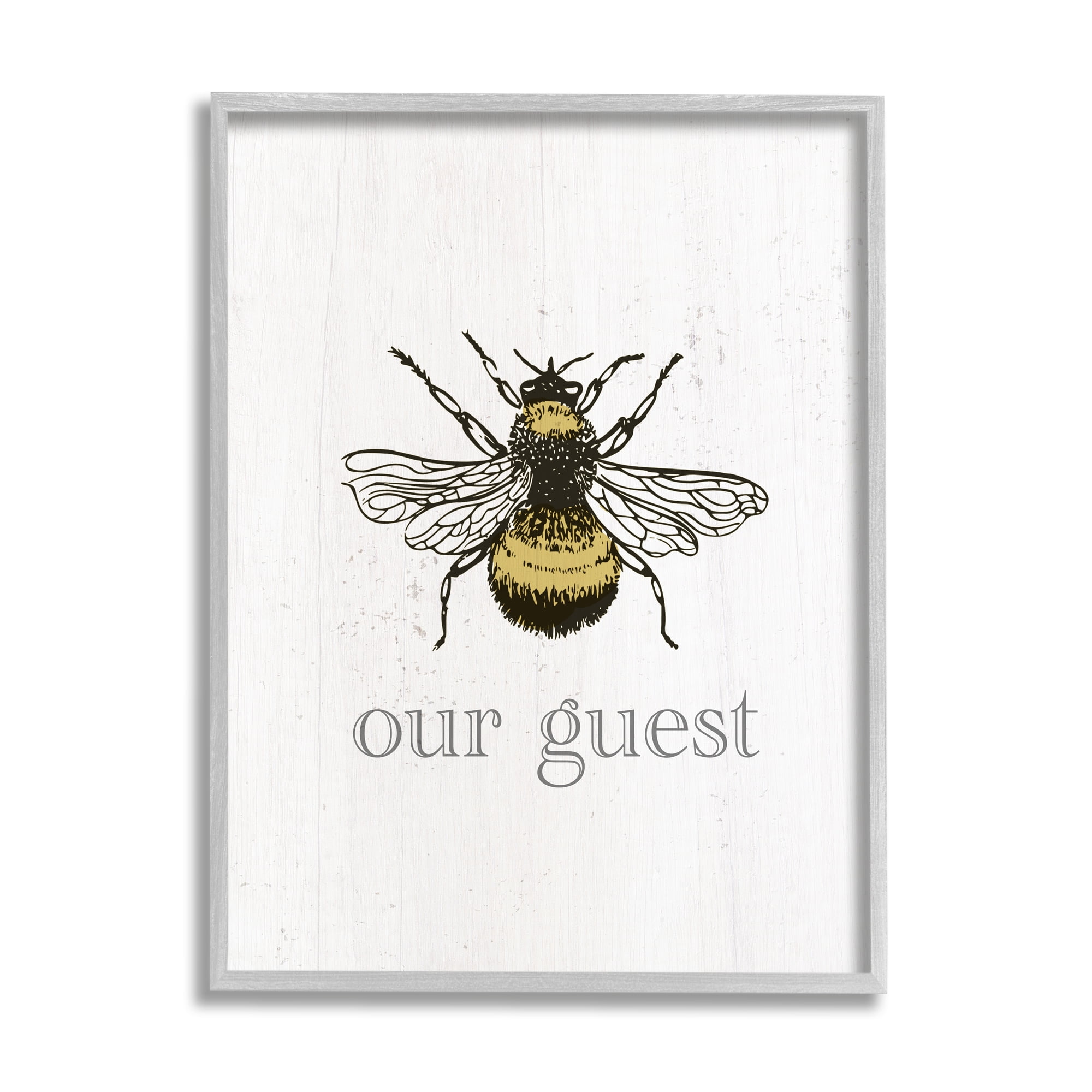 Stupell Industries Be Our Guest Bumblebee Animals & Insects Painting Gray Framed Art Print Wall Art, 11 x 14