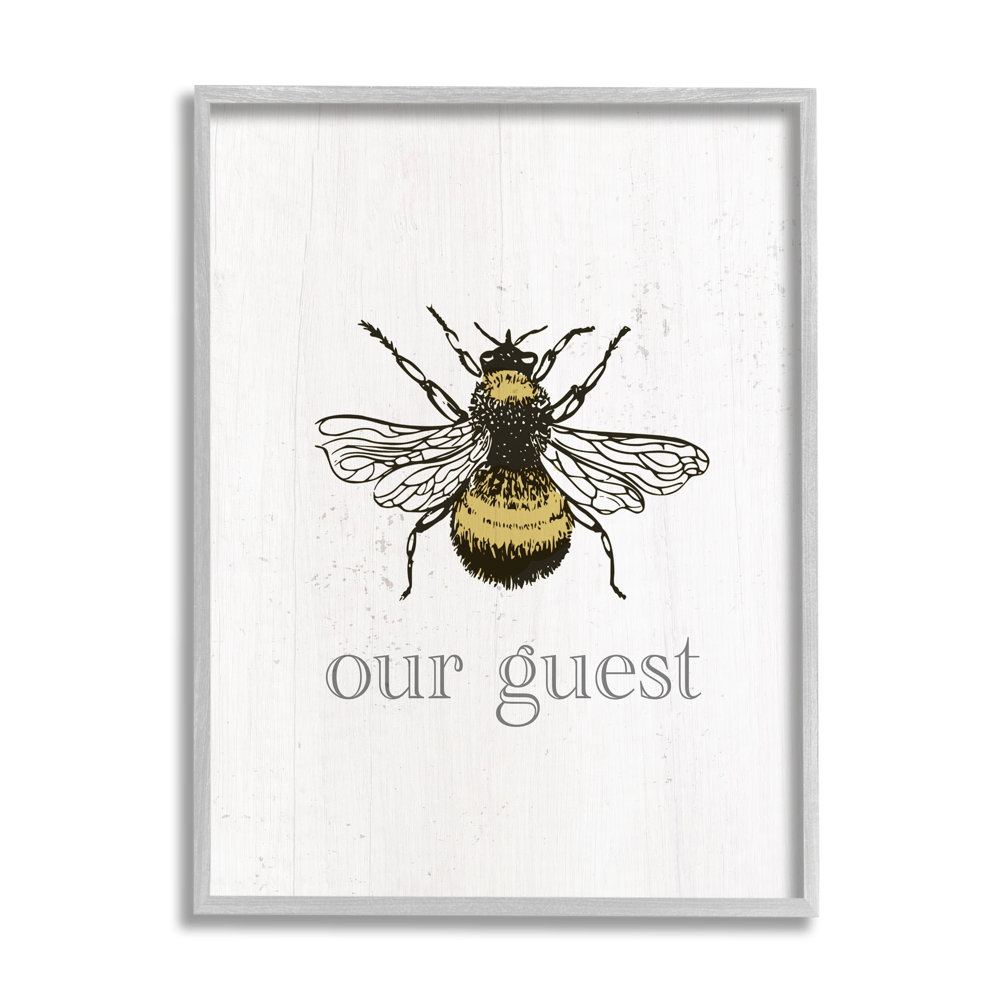 Stupell Industries Be Our Guest Bumblebee Animals & Insects Painting Gray Framed Art Print Wall Art, 16 x 20