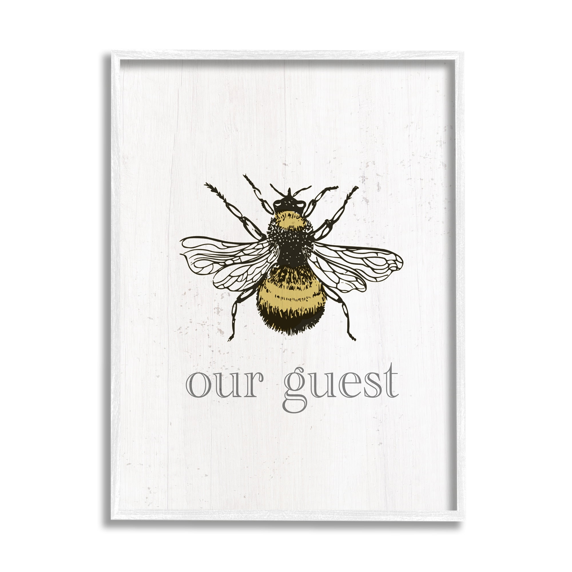 Stupell Industries Be Our Guest Bumblebee Animals & Insects Painting White Framed Art Print Wall Art, 24 x 30