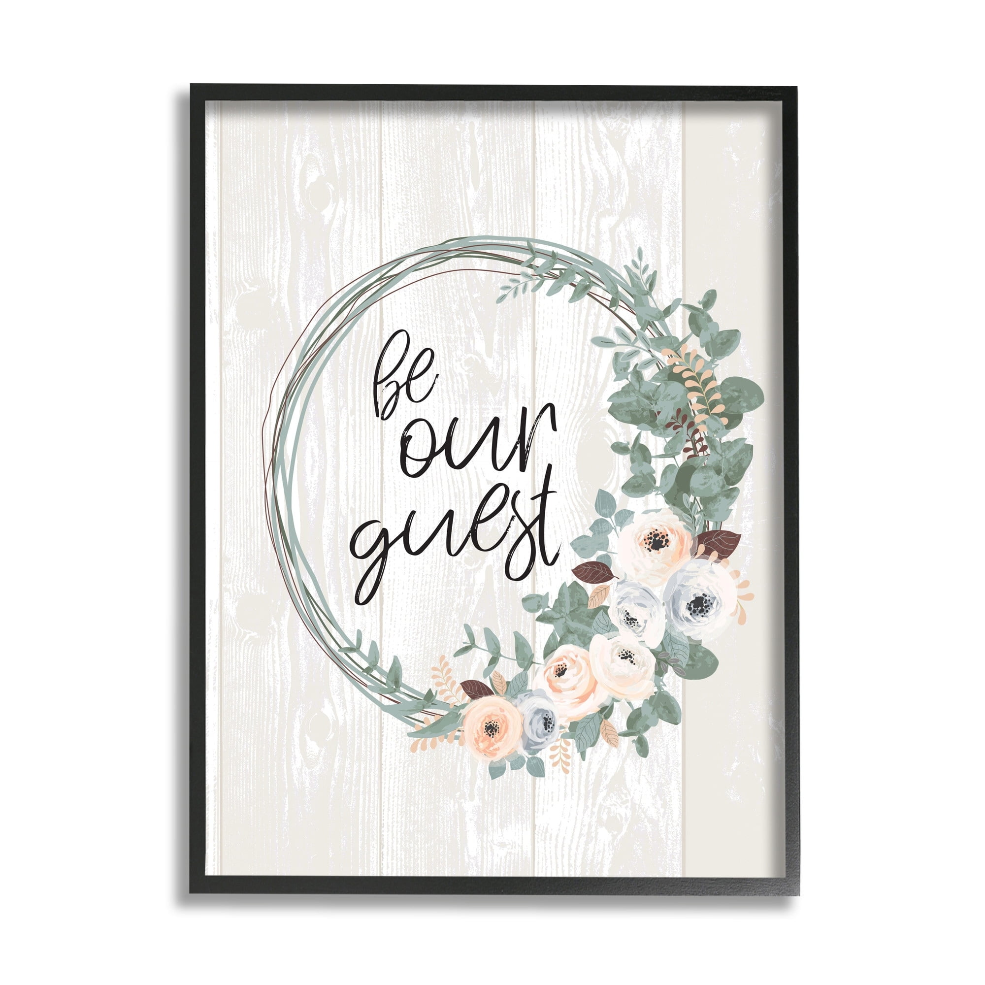 Stupell Industries Be Our Guest Greeting Charming Floral Wreath,24 x 30,Designed by Jennifer Ellory