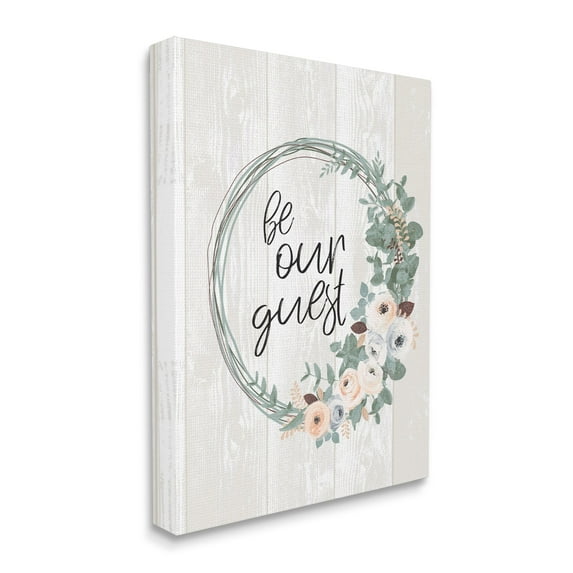 Stupell Industries Be Our Guest Greeting Charming Floral Wreath,24 x 30,Designed by Jennifer Ellory