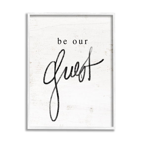 Stupell Industries Be Our Guest Phrase Inspirational Painting White Framed Art Print Wall Art, 11 x 14