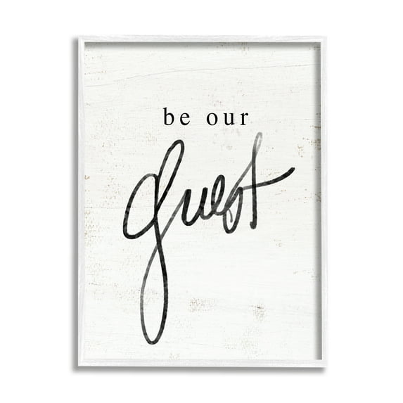 Stupell Industries Be Our Guest Phrase Inspirational Painting White Framed Art Print Wall Art, 11 x 14