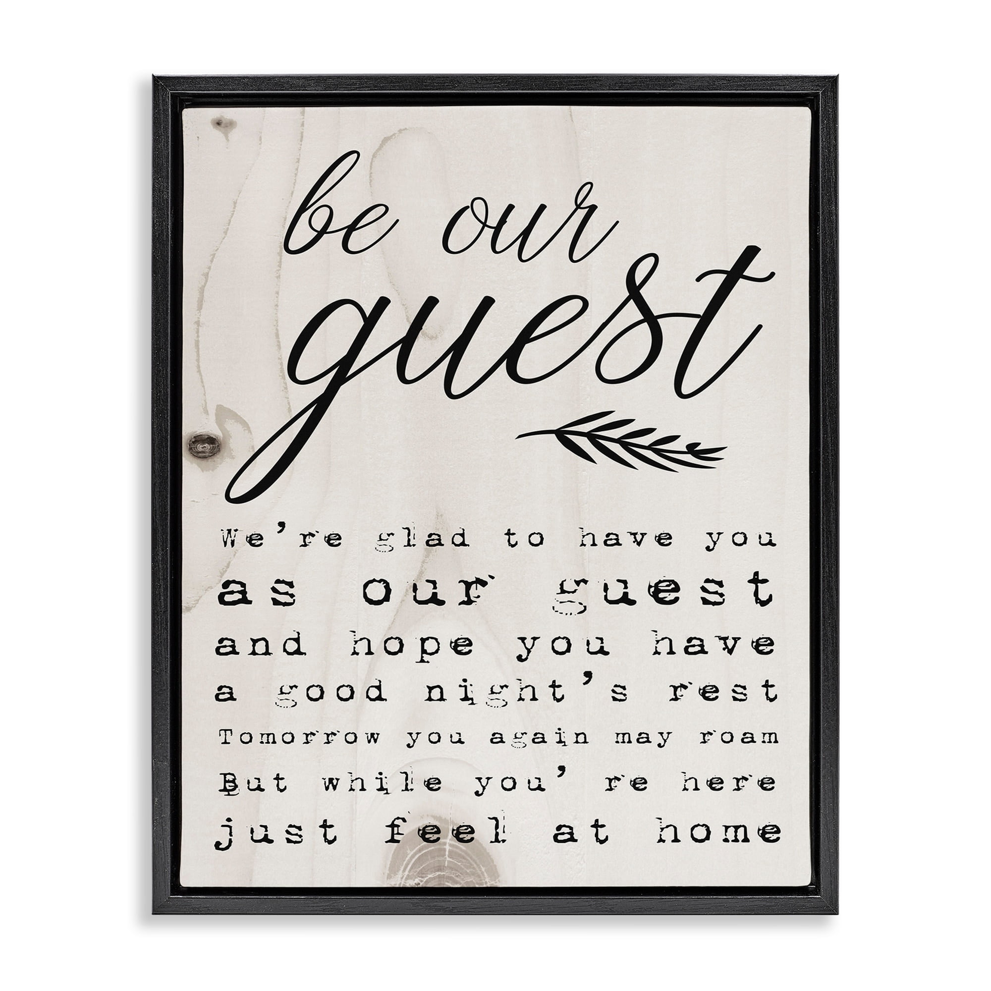 Stupell Industries Be Our Guest Poem Cursive Jet Black Framed Floating Canvas Wall Art, 24x30, by Daphne Polselli
