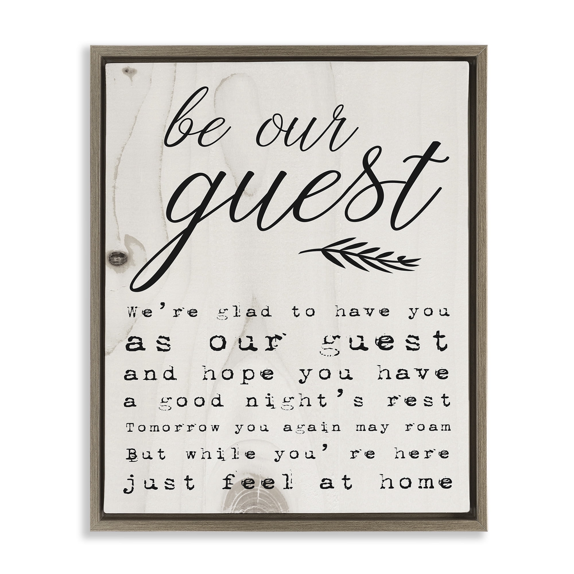 Stupell Industries Be Our Guest Poem Cursive Landscape Painting Brown Floater Framed Canvas Art Print Wall Art, 17 x 21