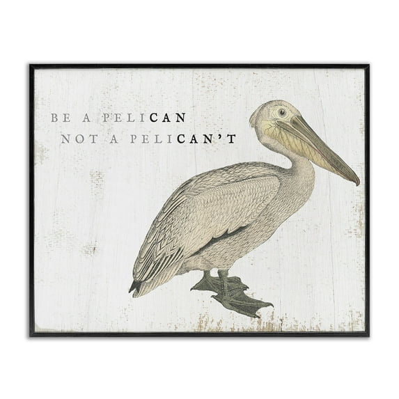 Stupell Industries Be Pelican not Pelican't Funny Beach Phrase Pun Graphic Art Black Framed Art Print Wall Art, 14x11, by Daphne Polselli