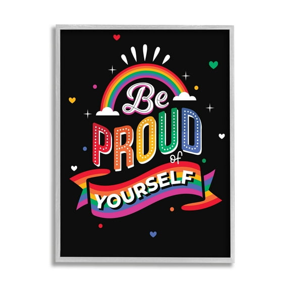 Stupell Industries Be Proud Of Yourself LGBTQ Phrase Holiday Painting Gray Framed Art Print Wall Art