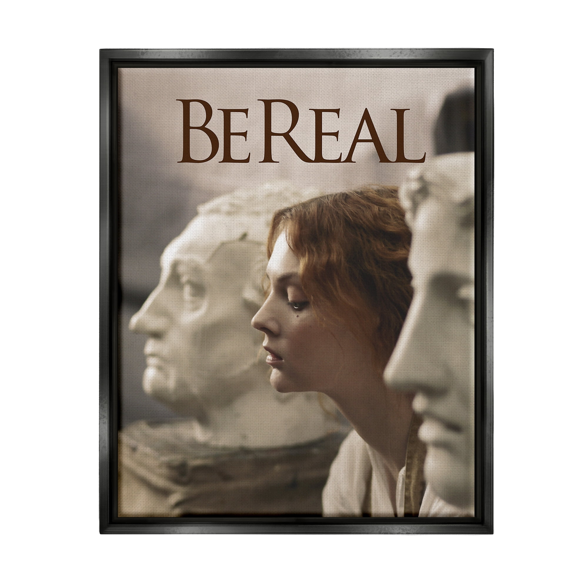 Stupell Industries Be Real Classical Sculptures Inspirational Painting Black Floater Framed Canvas Art Print Wall Art, 17 x 21