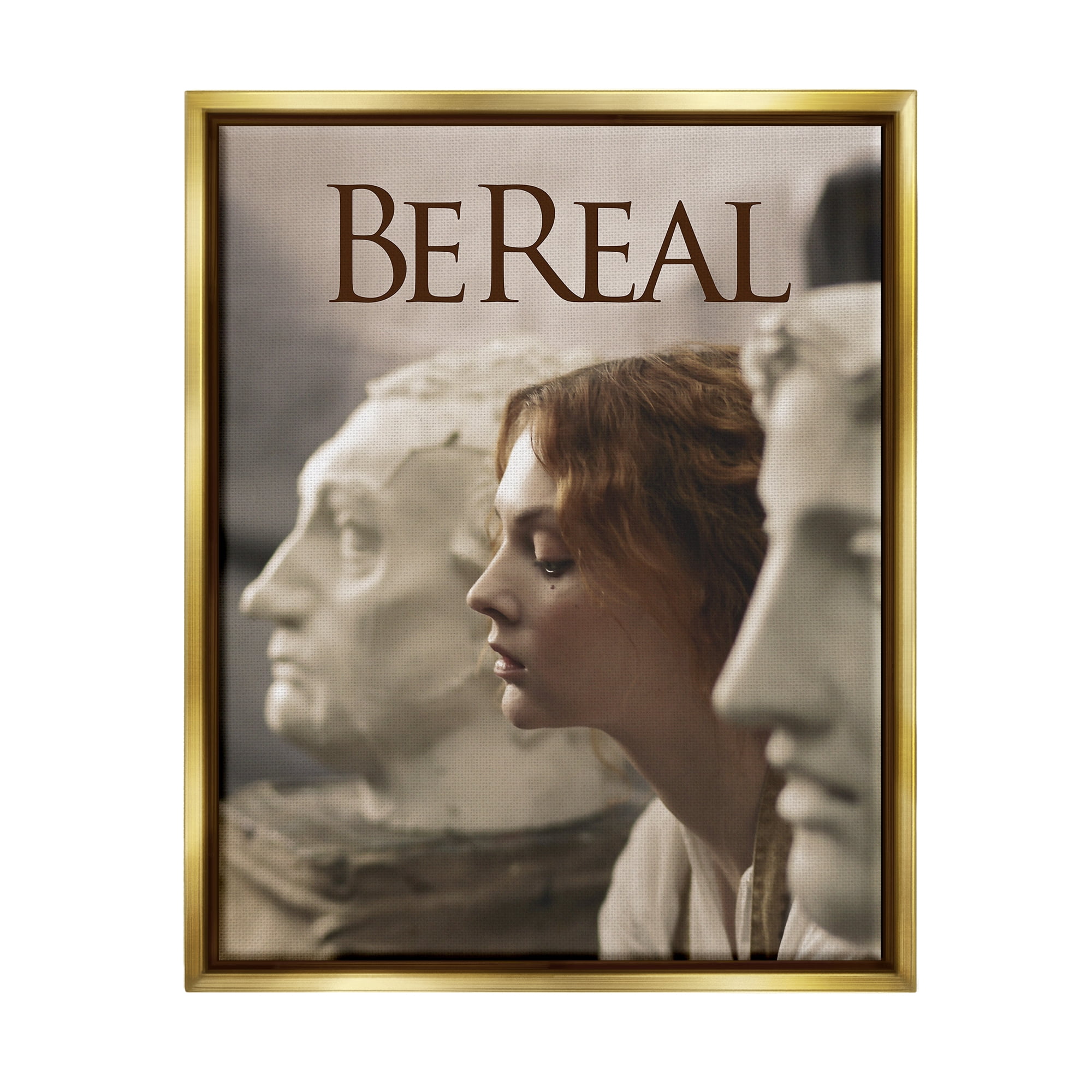 Stupell Industries Be Real Classical Sculptures Inspirational Painting Gold Floater Framed Canvas Art Print Wall Art, 17 x 21