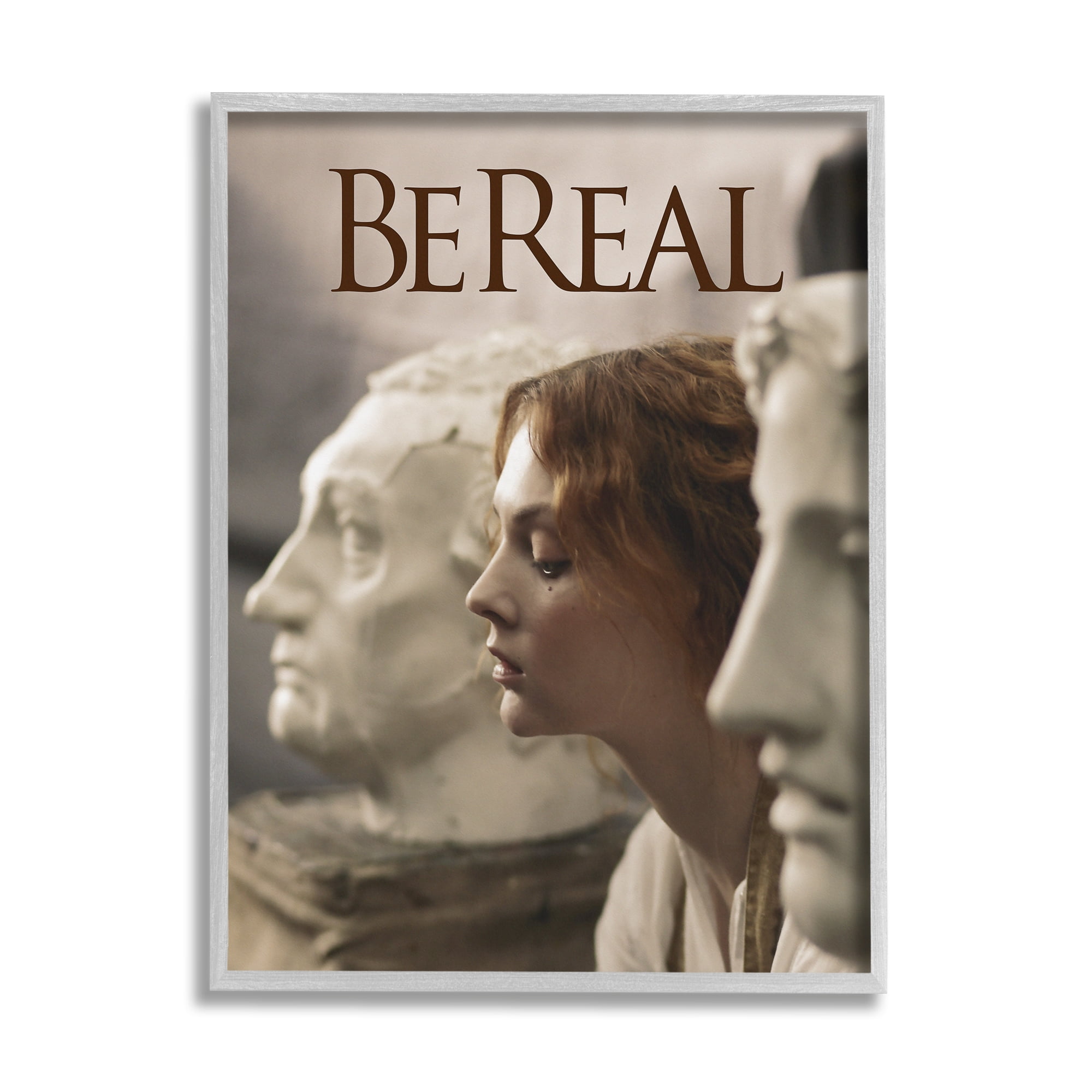 Stupell Industries Be Real Classical Sculptures Inspirational Painting Gray Framed Art Print Wall Art, 24 x 30
