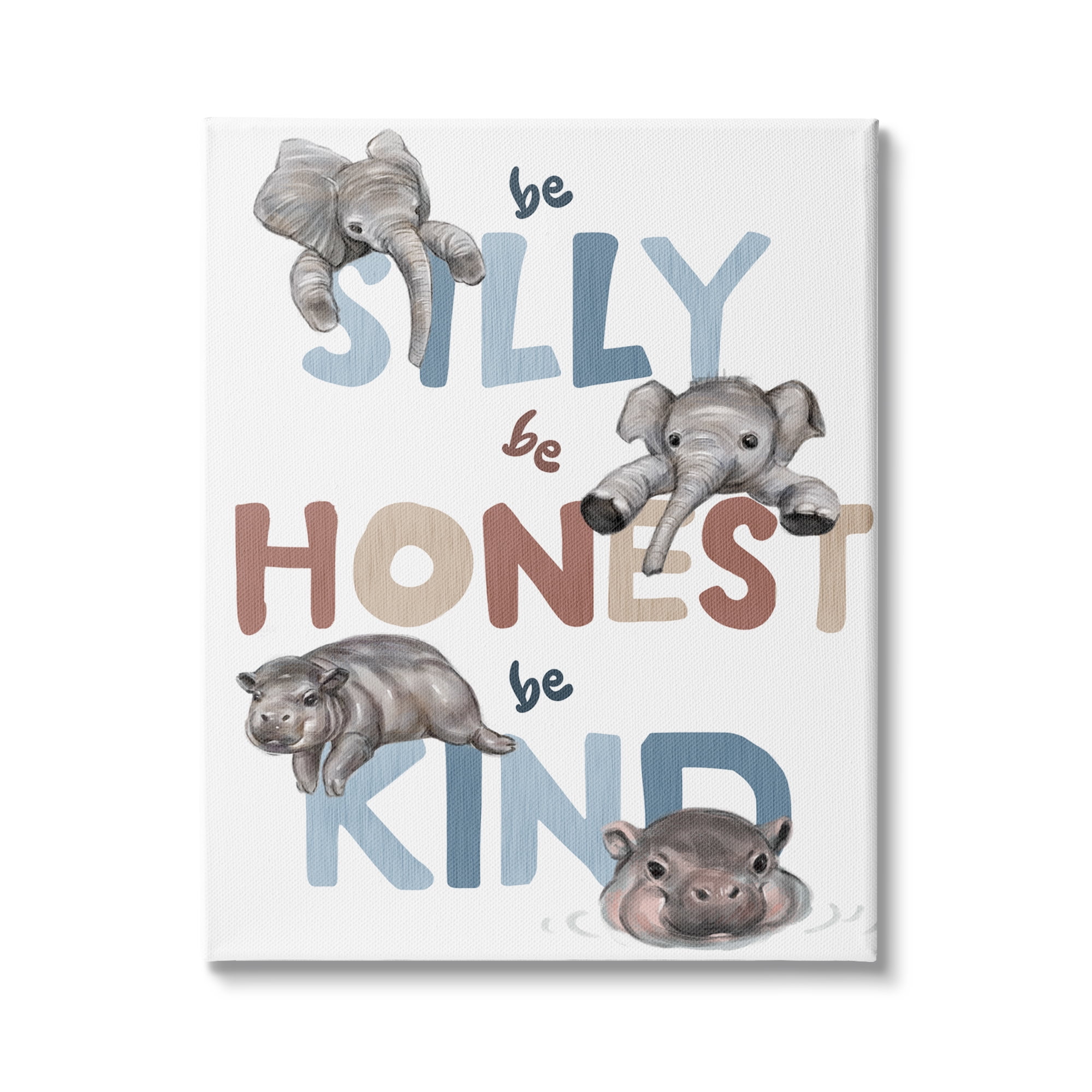 Stupell Industries Be Silly Honest Kind Phrases Baby Elephant Hippos, 36 x 48, Design by Ziwei Li