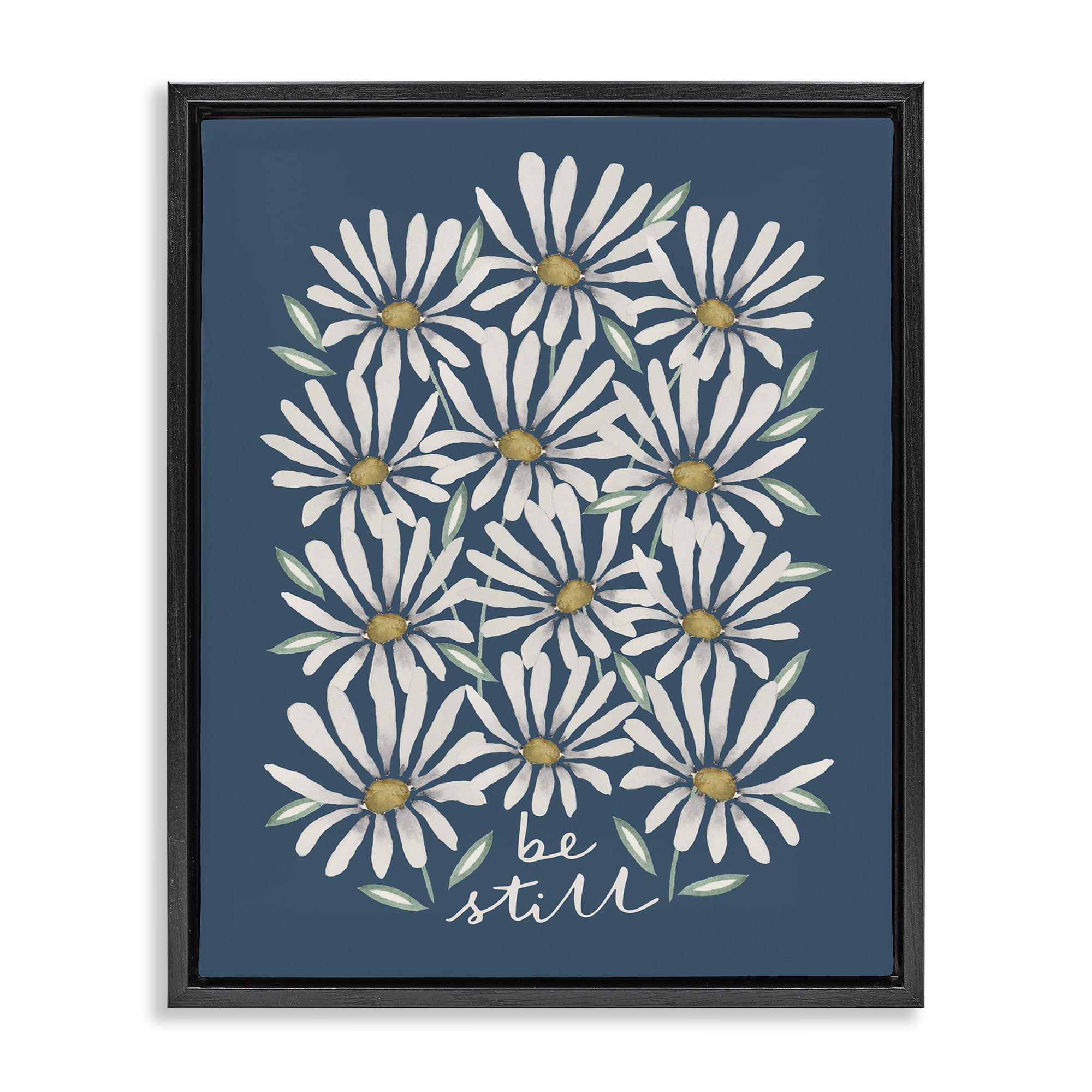 Stupell Industries Be Still Daisy Pattern Botanical & Floral Painting Black Floater Framed Art Print Wall Art, 17 x 21