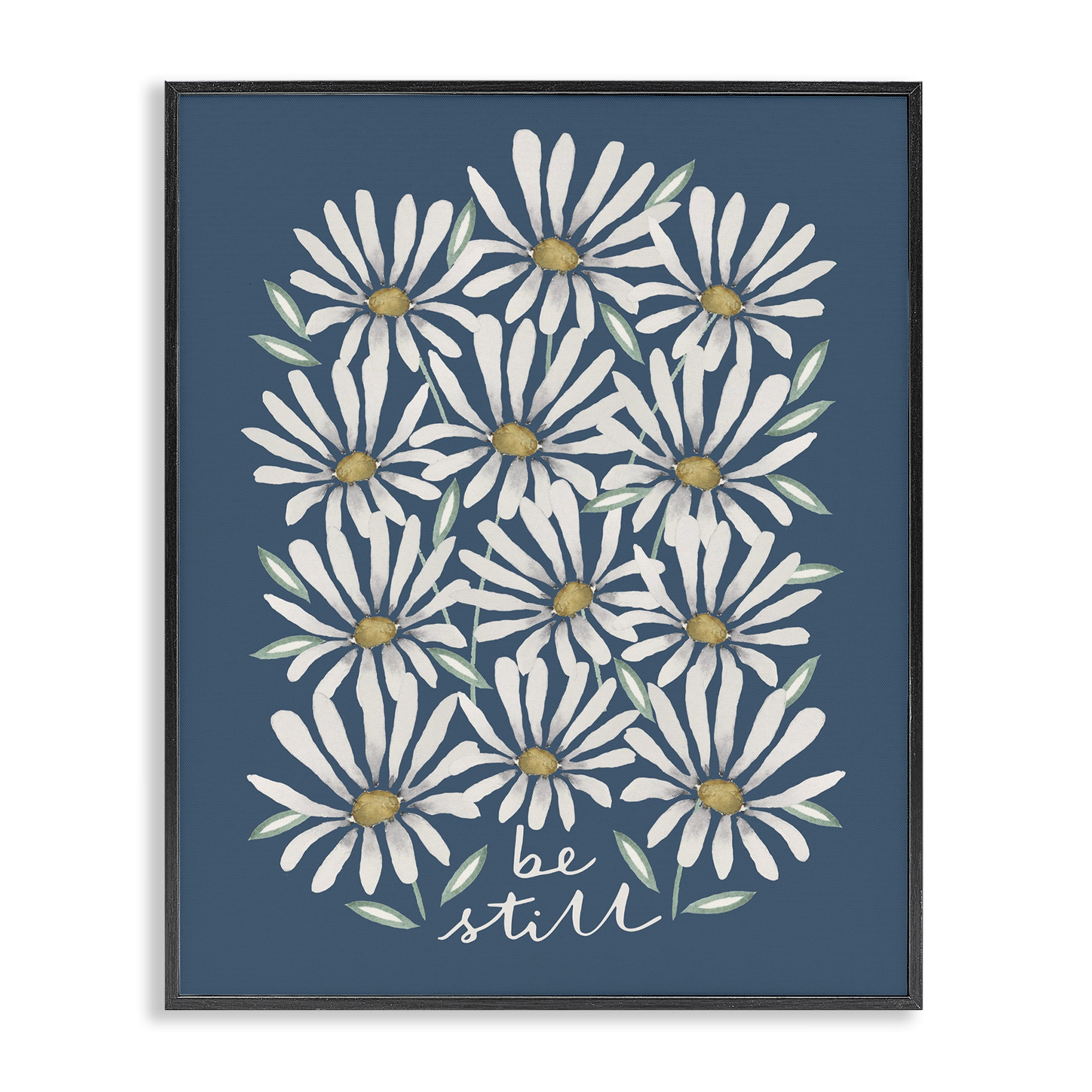 Stupell Industries Be Still Daisy Pattern Botanical & Floral Painting Black Framed Art Print Wall Art, 24 x 30