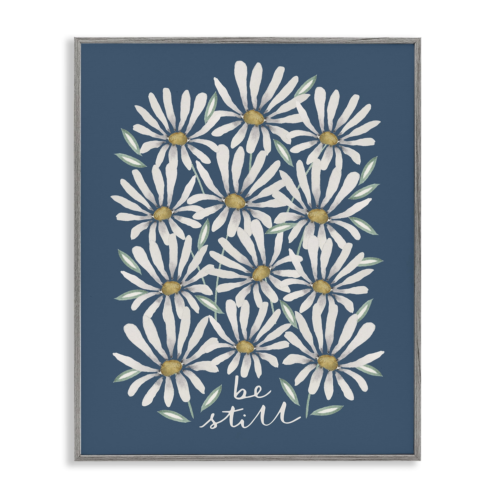Stupell Industries Be Still Daisy Pattern Botanical & Floral Painting Gray Framed Art Print Wall Art, 24 x 30