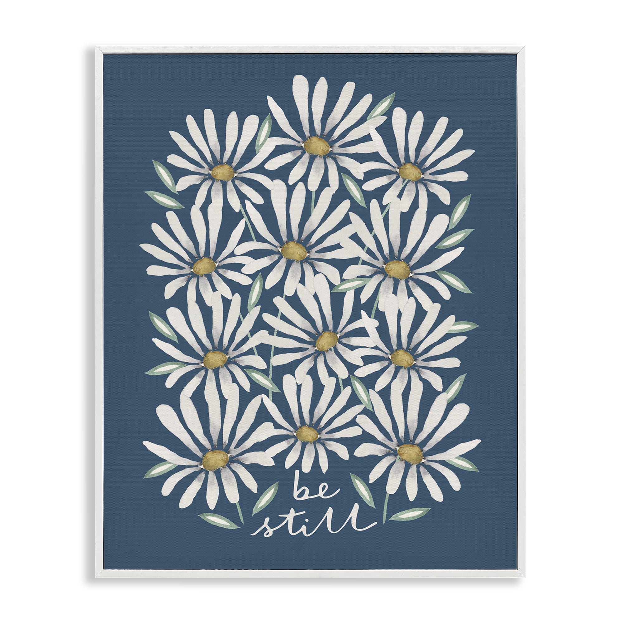 Stupell Industries Be Still Daisy Pattern Botanical & Floral Painting White Framed Art Print Wall Art, 24 x 30