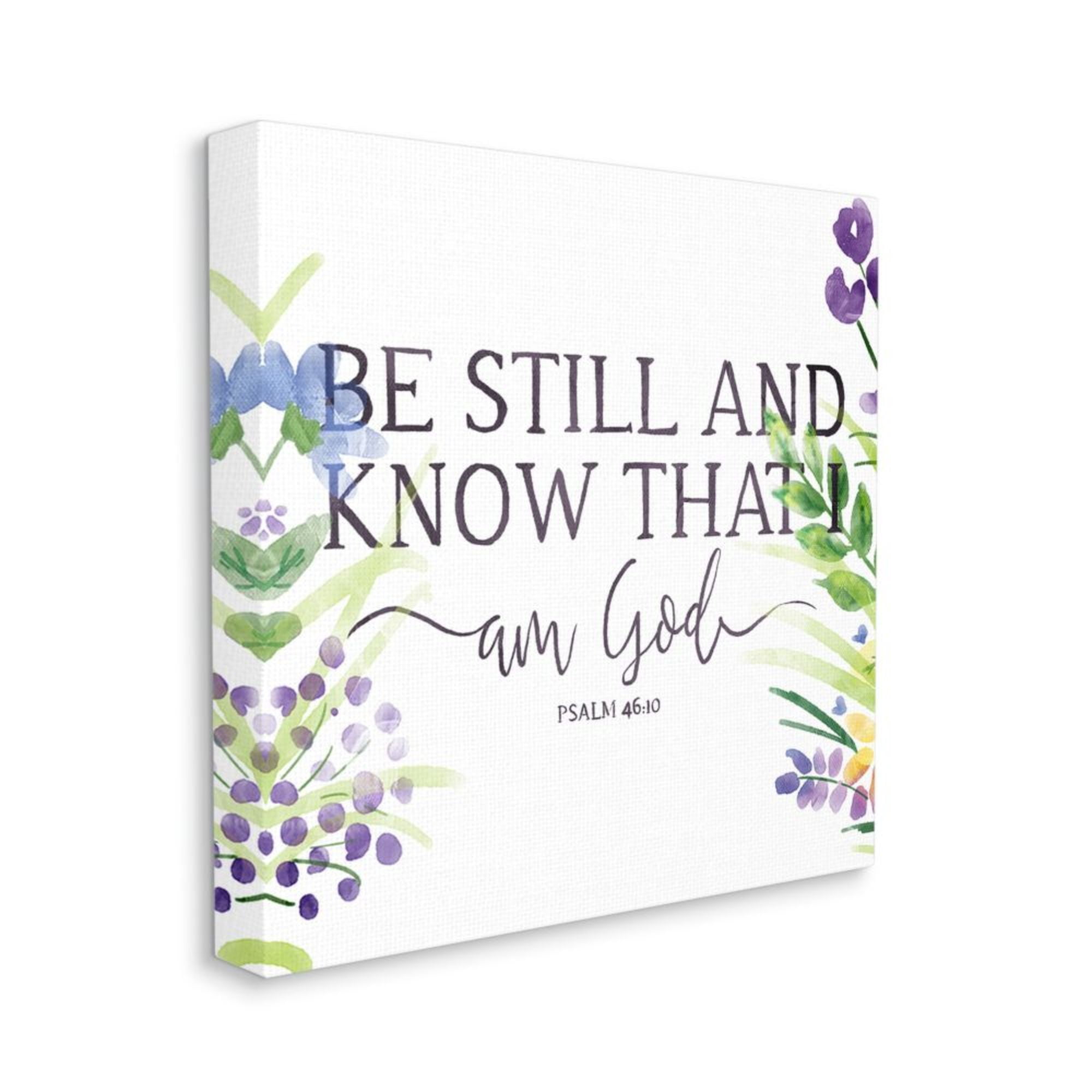 Stupell Industries Be Still Faith Based Quote Purple Spring Florals Design by Onrei, 30" x 30"