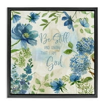 Stupell Industries Be Still Floral Phrase Religious Painting Black Floater Framed Canvas Art Print Wall Art, 18 x 18