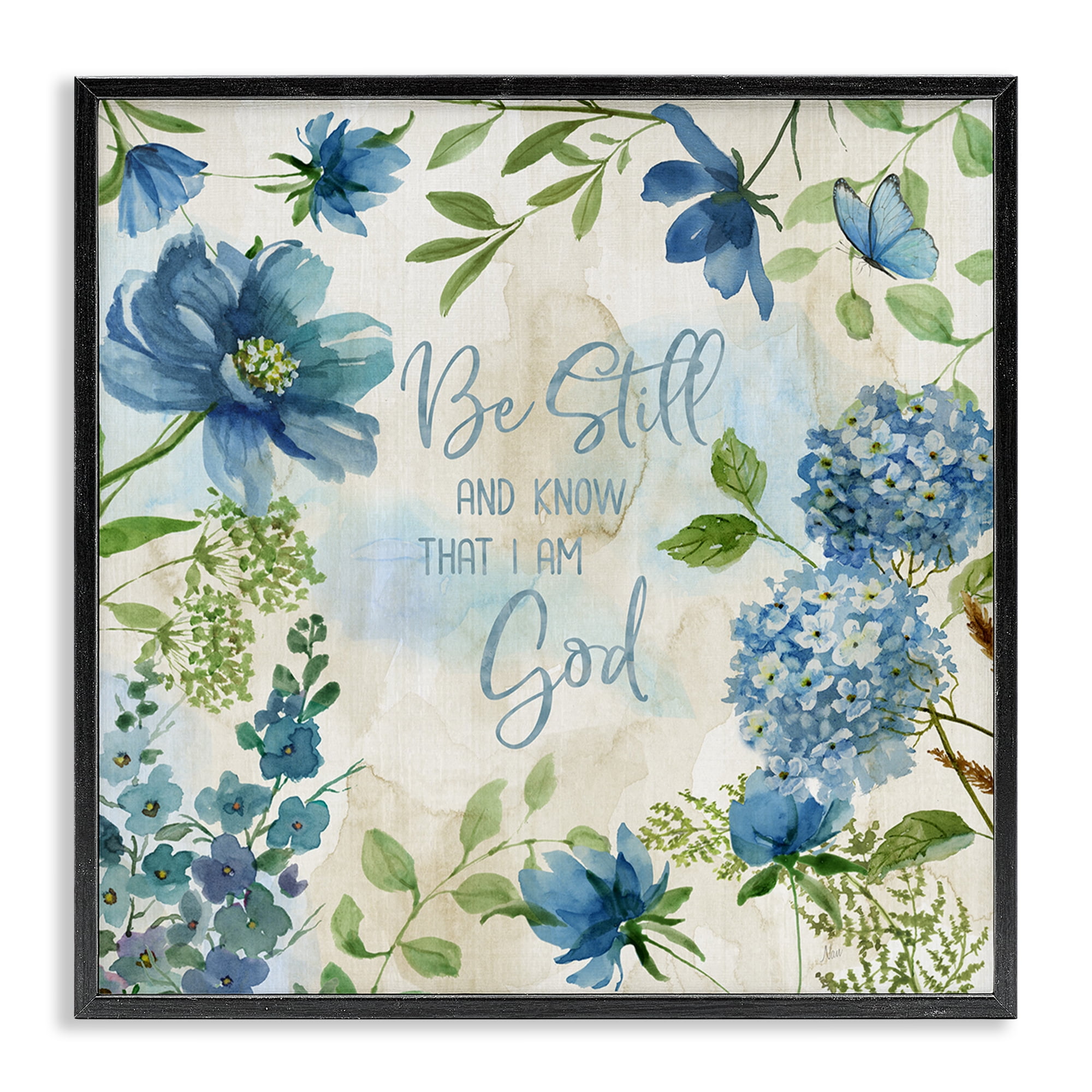 Stupell Industries Be Still Floral Phrase Religious Painting Black Framed Art Print Wall Art, 12 x 12